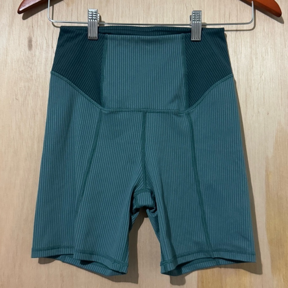For Love & Lemons Dani Ribbed High Rise Bike Shorts Teal Green